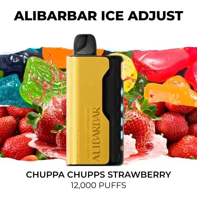 Alibarbar Ice Adjust 12000 Chupa Chups Strawberry disposable vape, Chupa Chups Strawberry flavour, 12,000 puffs