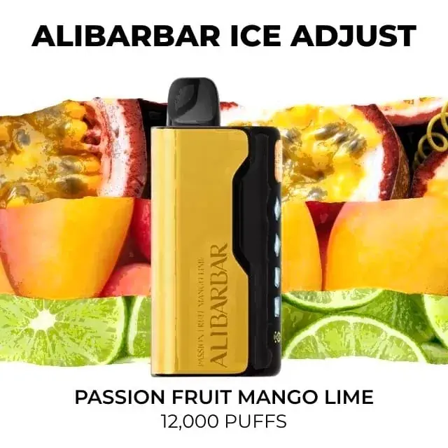 Alibarbar Ice Adjust 12000 Passion Fruit Mango Lime disposable vape, Passion Fruit Mango Lime flavour, 12,000 puffs