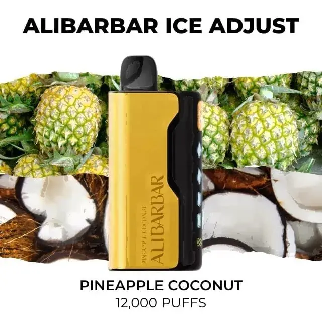 Alibarbar Ice Adjust 12000 Pineapple Coconut disposable vape, Pineapple Coconut flavour, 12,000 puffs