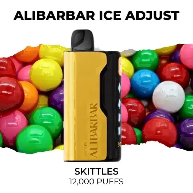 Alibarbar Ice Adjust 12000 Skittles disposable vape, Skittles flavour, 12,000 puffs