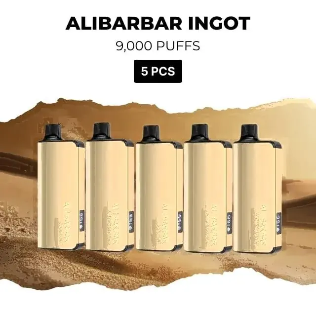 Alibarbar Ingot 9000 5-pack of disposable vapes, assorted flavours, 9,000 puffs each