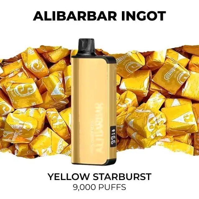 Alibarbar Ingot 9000 Yellow Starburst disposable vape, Yellow Starburst flavour, 9,000 puffs