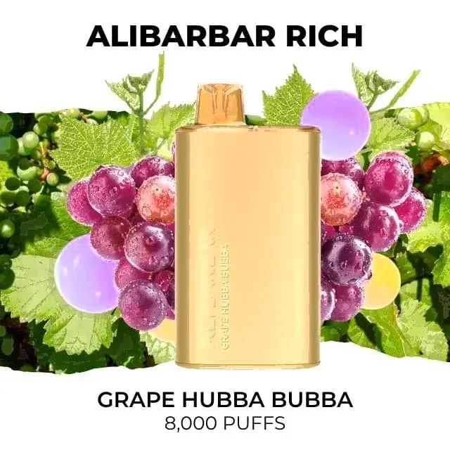 Alibarbar Rich 8000 Grape Hubba Bubba disposable vape, Grape Hubba Bubba flavour, 8,000 puffs