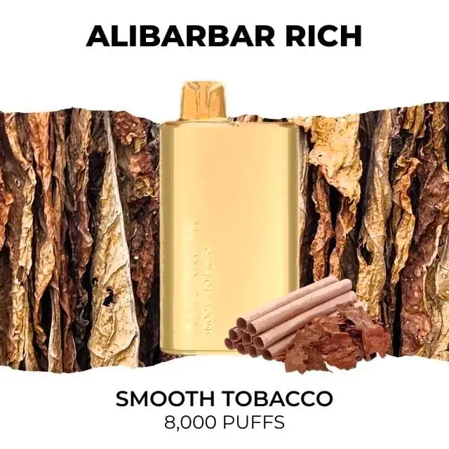 Alibarbar Rich 8000 Smooth Tobacco disposable vape, Smooth Tobacco flavour, 8,000 puffs