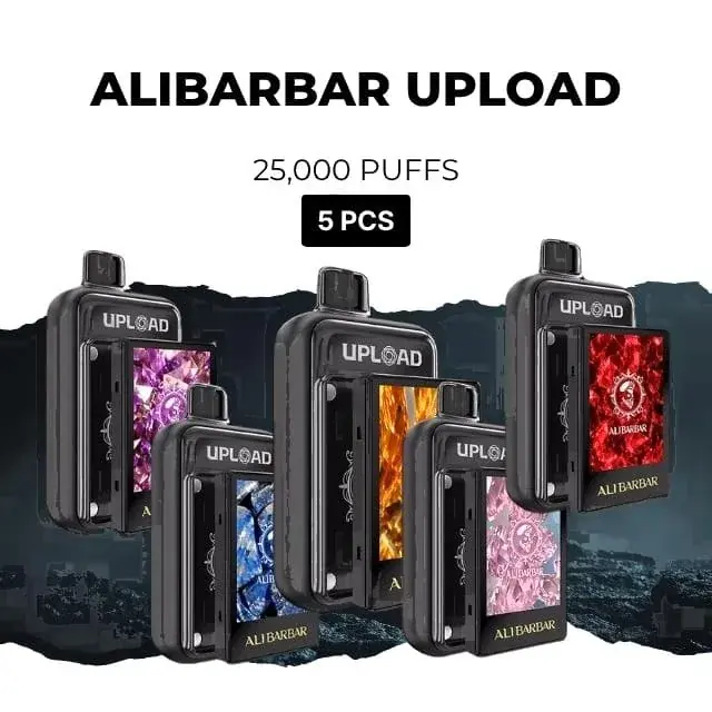Alibarbar Upload 25000 5-pack of disposable vapes, assorted flavours, 25,000 puffs each